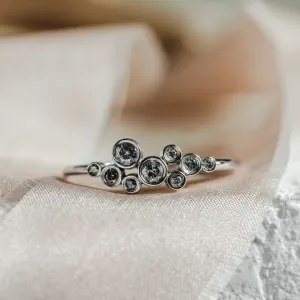 Cluster bezel ring with salt'n'pepper diamonds BUBBLE Thumbnail