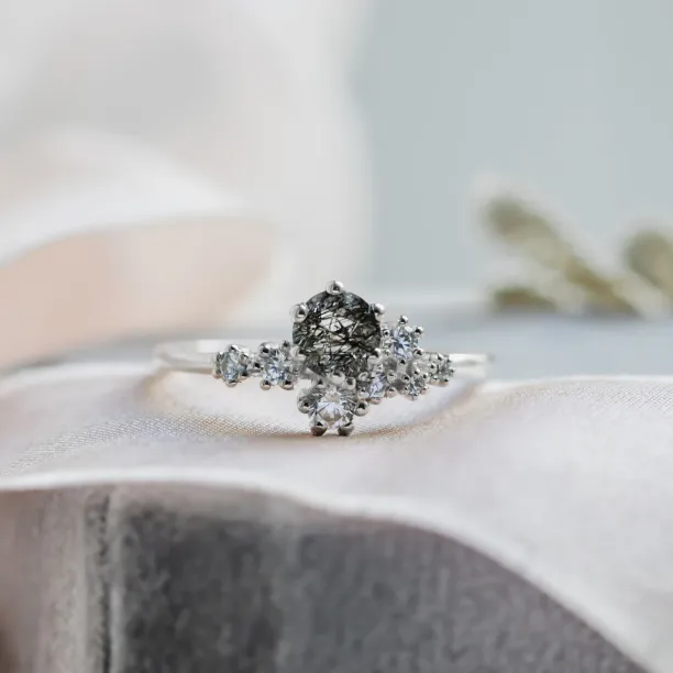 Cluster ring with rutilated quartz and diamonds SATURN Image