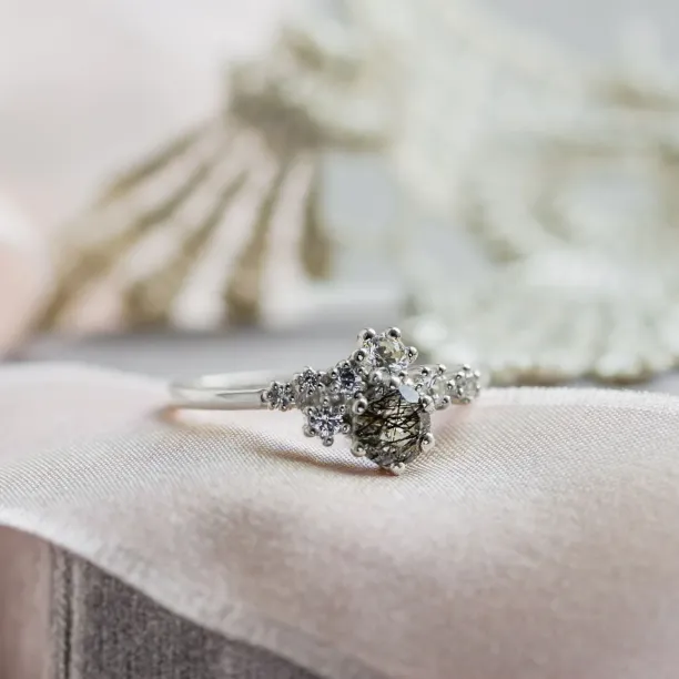 Cluster ring with rutilated quartz and diamonds SATURN Image