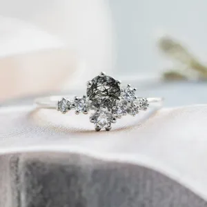 Cluster ring with rutilated quartz and diamonds SATURN