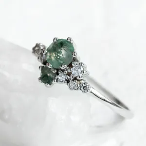 Cluster ring with moss agate and diamonds FANTASY Thumbnail