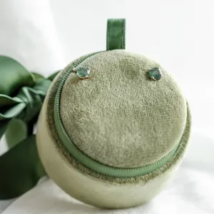 Round gold stud earrings with moss agate RENE Thumbnail