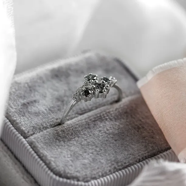 Unusual cluster ring with salt'n'pepper diamonds GEMBA Image