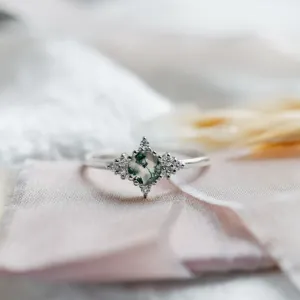 Moss agate in gold ring with diamonds ALBEROBELLO Thumbnail