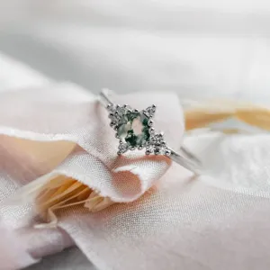 Moss agate in gold ring with diamonds ALBEROBELLO Thumbnail