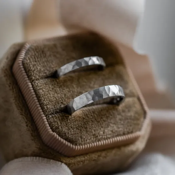 Unusual wedding bands with hammered surface BANG Image