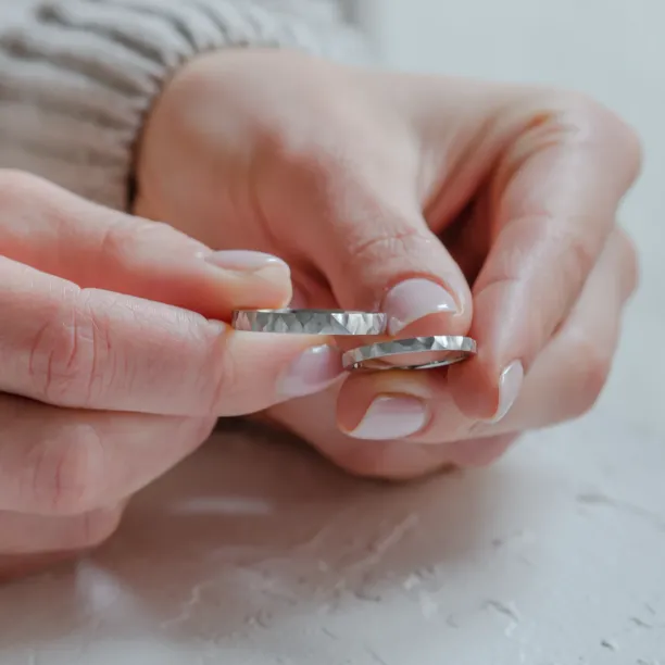 Unusual wedding bands with hammered surface BANG Image