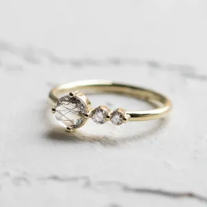 Gold ring with rutilated quartz and diamonds QUIDO Thumbnail