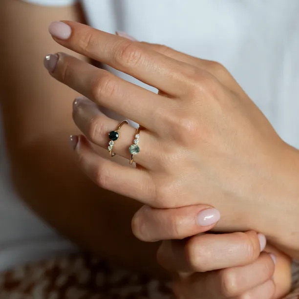 Decent ring with moss agate and diamonds FOREST Image