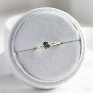 Decent ring with moss agate and diamonds FOREST Thumbnail