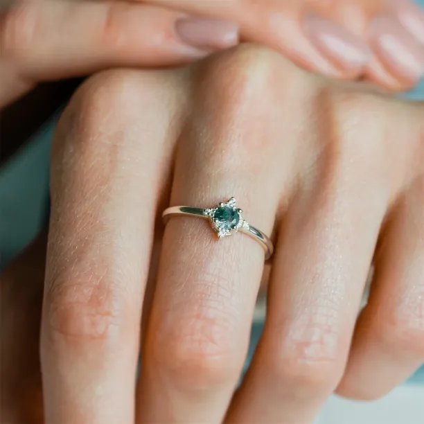 Unusual engagement ring with moss agate and diamonds ALBA Image