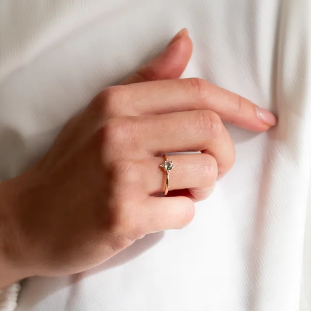 Unusual engagement ring with moss agate and diamonds ALBA Image