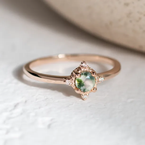 Unusual engagement ring with moss agate and diamonds ALBA Image