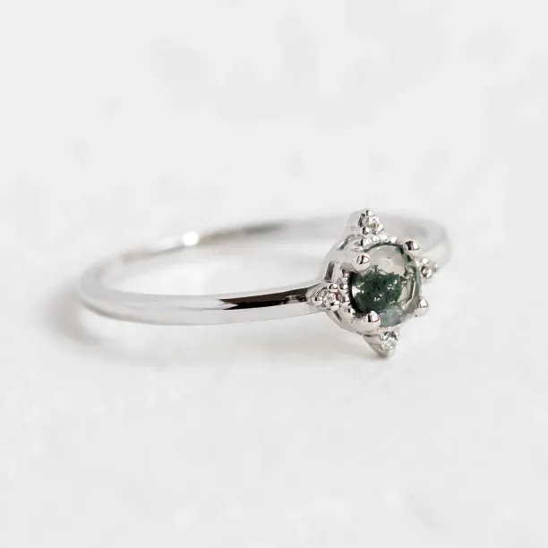 Unusual engagement ring with moss agate and diamonds ALBA Image