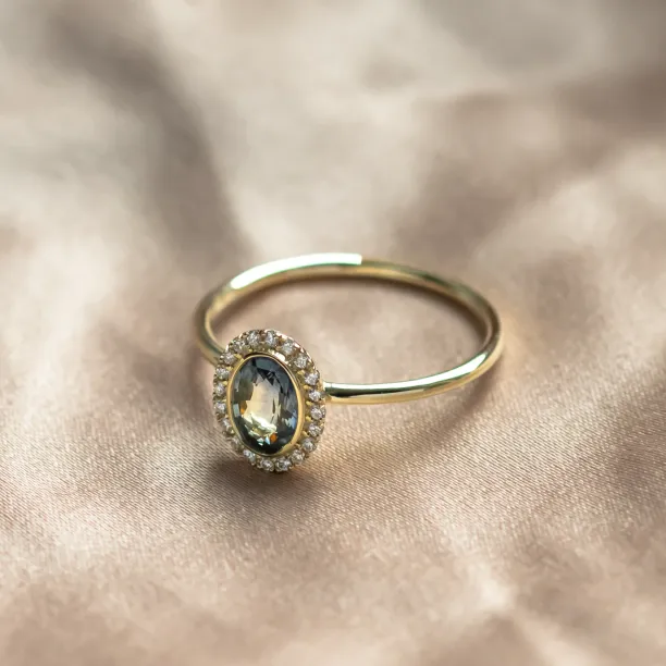 Diamond halo teal sapphire engagement ring ZARITA Image