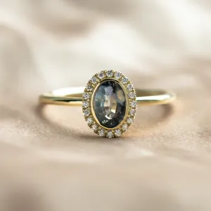 Diamond halo teal sapphire engagement ring ZARITA