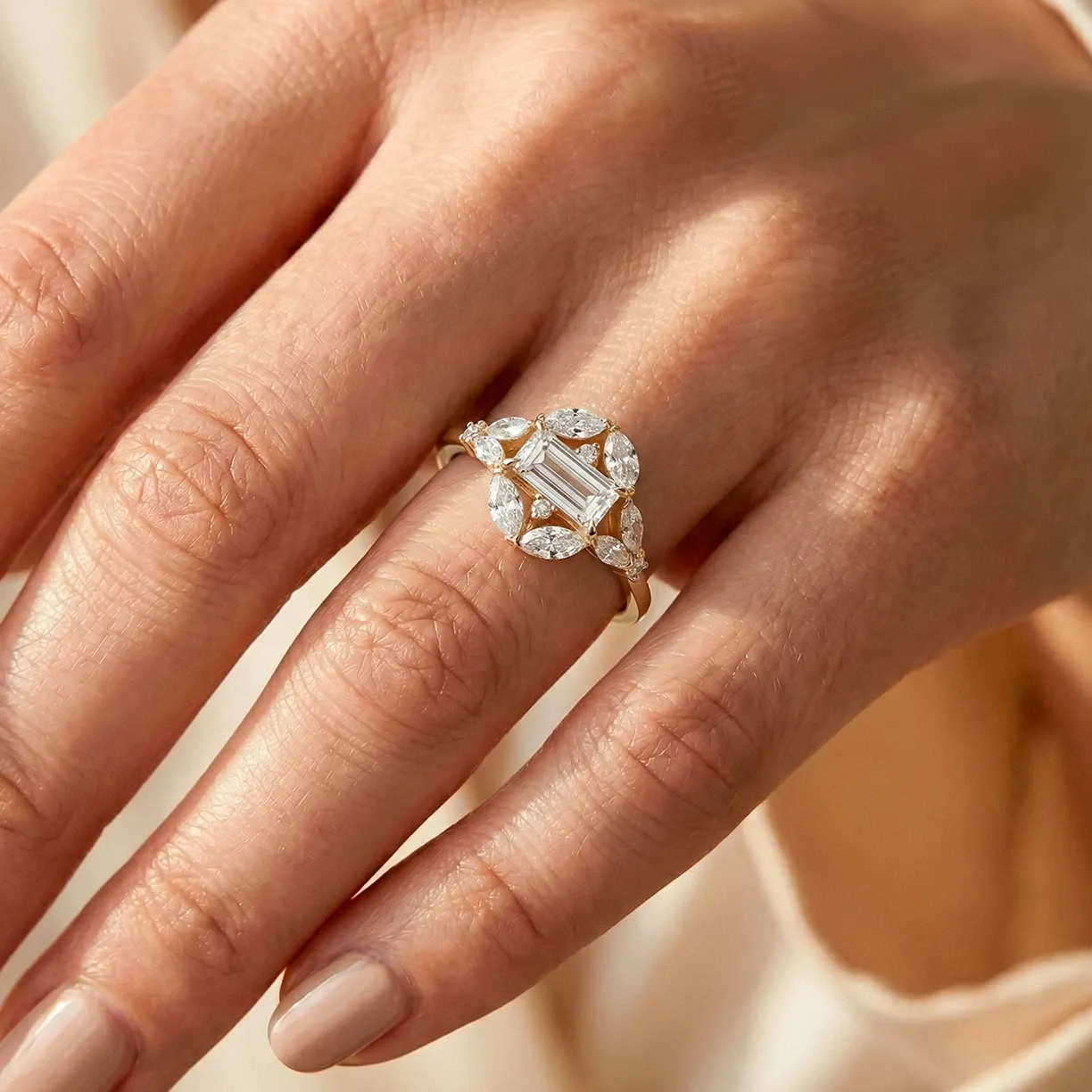 Vintage prsten s lab grown diamanty.