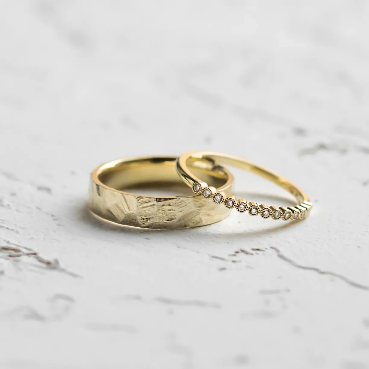 Original wedding rings with diamonds.