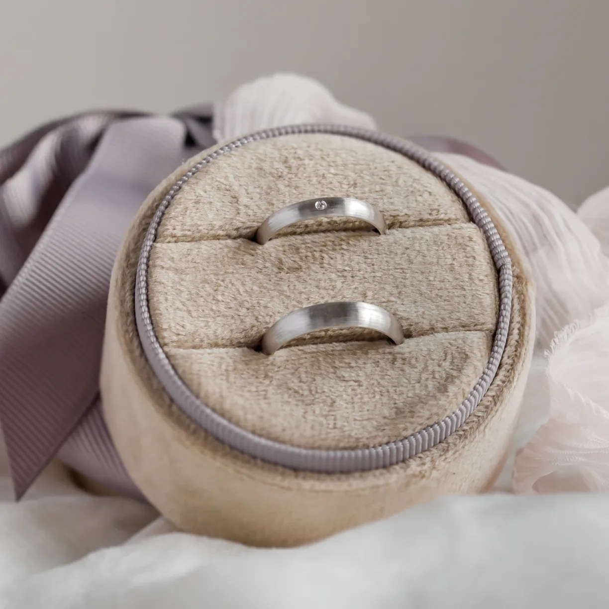 Matt white gold wedding rings with diamond