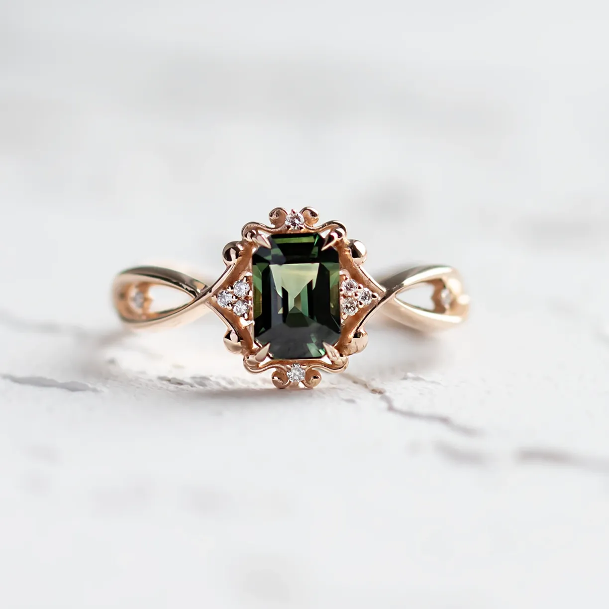 vintage ring with green sapphire