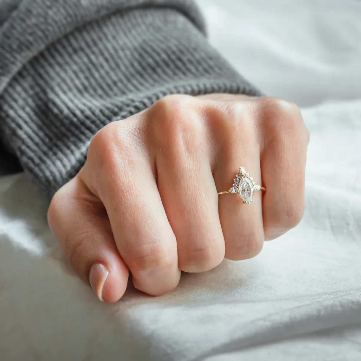 engagement ring with marquise moissanite