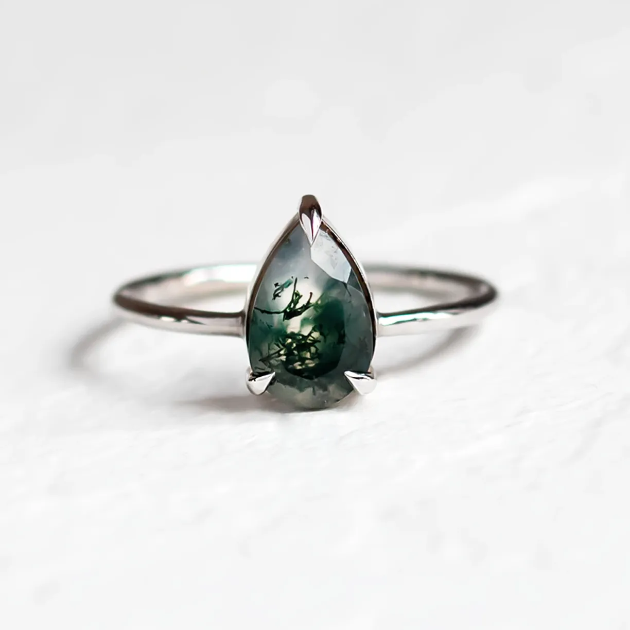engagement ring with moss agate