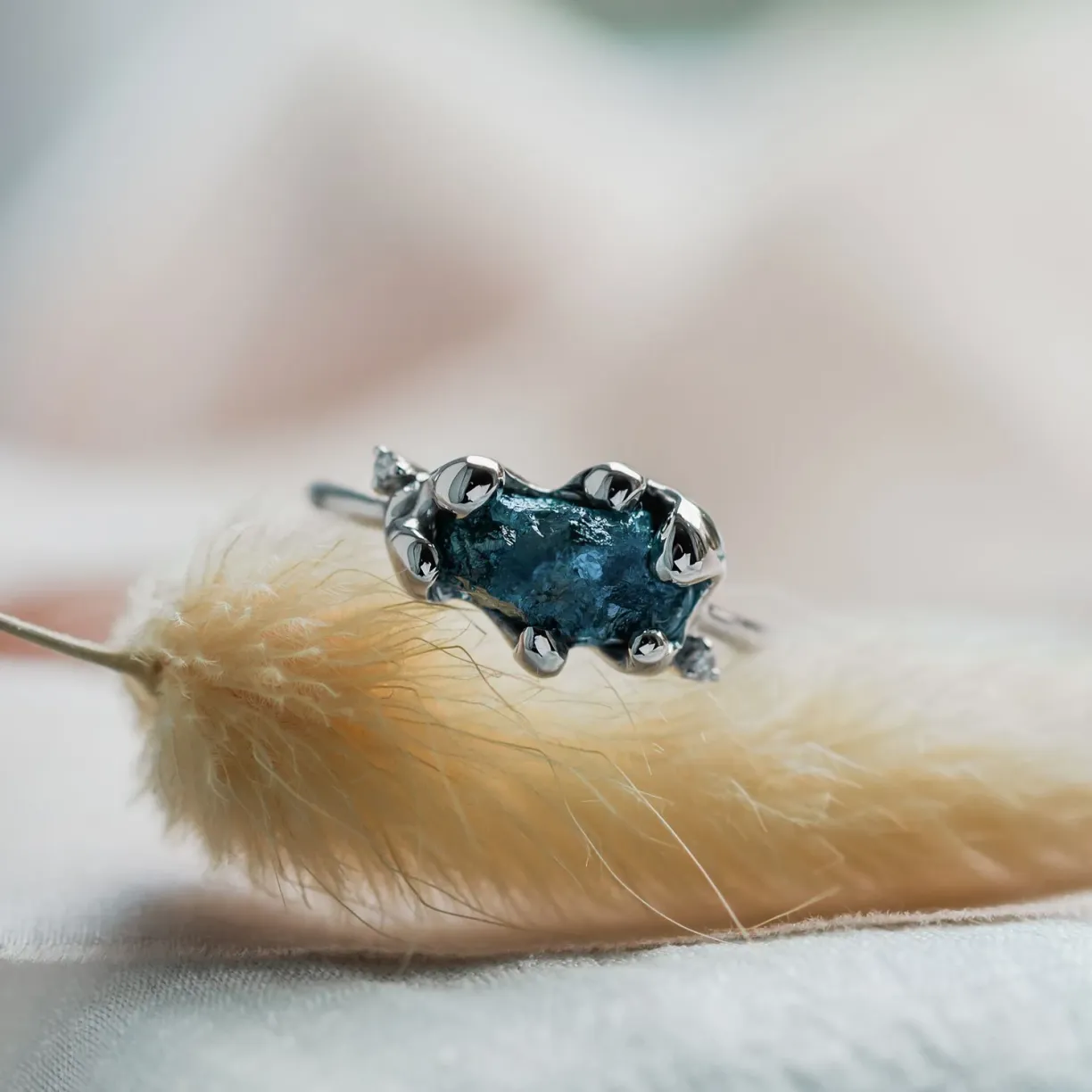 raw blue diamond ring