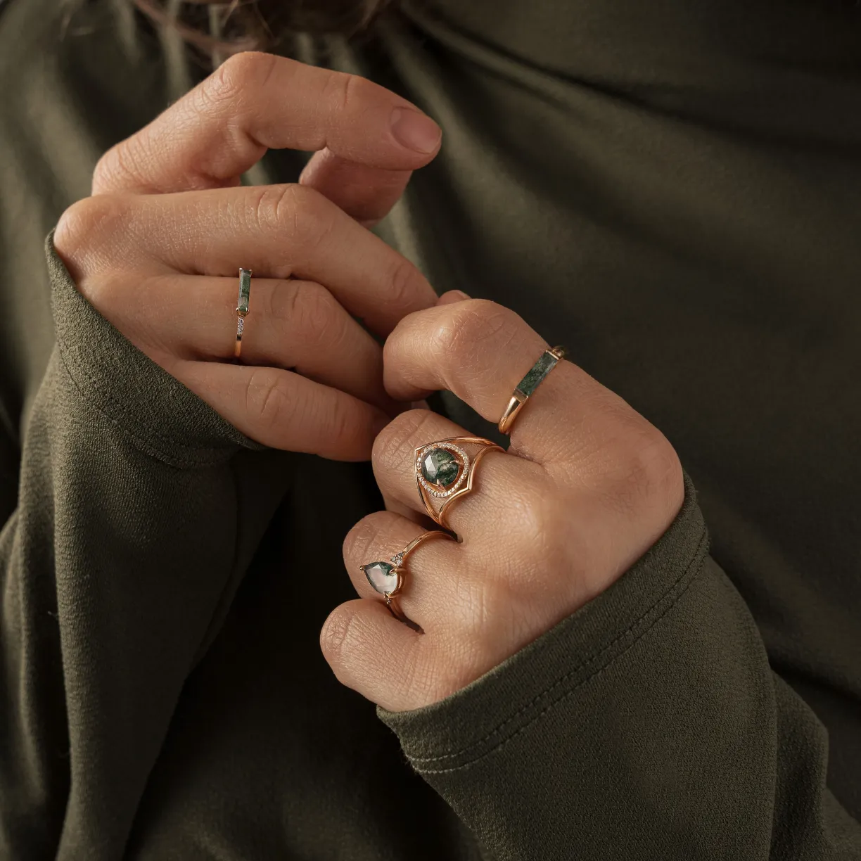 gold ring with moss agate